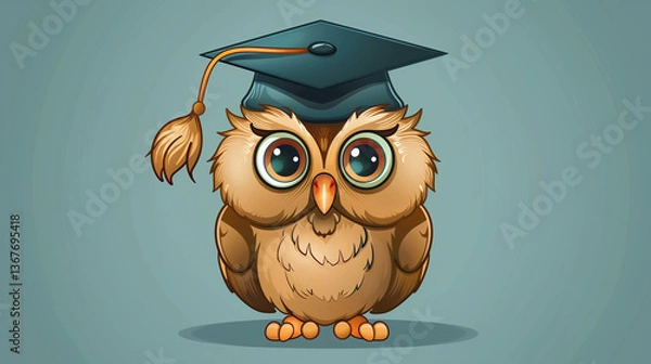 Obraz A cartoon owl wearing a graduation cap 