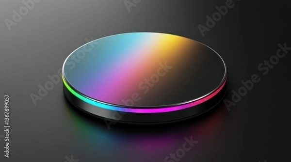 Fototapeta Round platform with colorful gradient and lighting on a dark background.