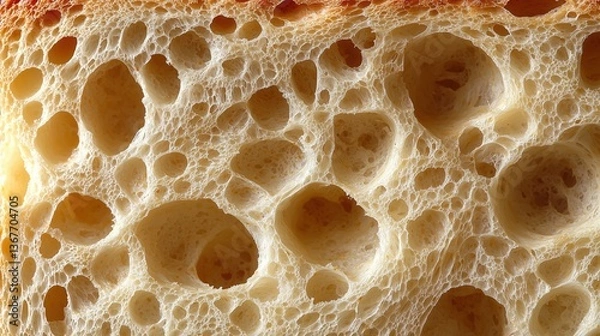 Obraz Close-up of textured bread crust with air holes and alveoli structure