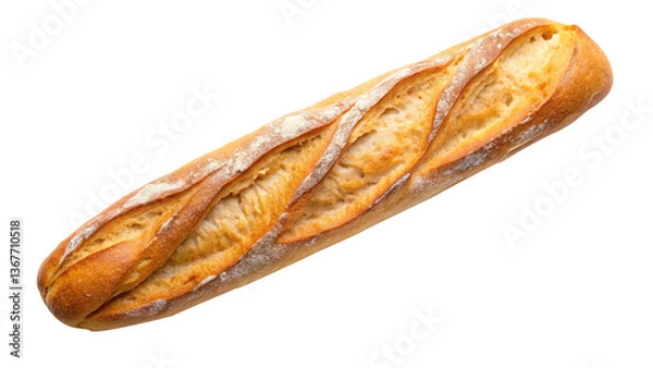 Obraz A freshly baked golden brown baguette loaf of bread isolated on white background
