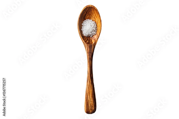 Fototapeta wooden spoon with salt Isolated on White and Transparent Background PNG Image.