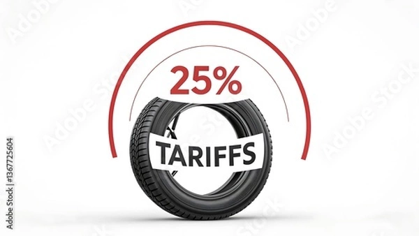 Fototapeta 25% Tariffs with Bold Typography, Clean Lines, and a Circular Black & Red Design on a White Background"