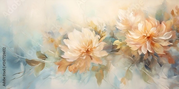 Fototapeta Beautiful abstract floral background with large flowers and leaves in pastel colors. Floral pattern 