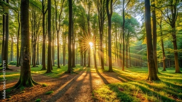 Fototapeta Lush Green Forest & Park Trees: Nature Background Stock Photo