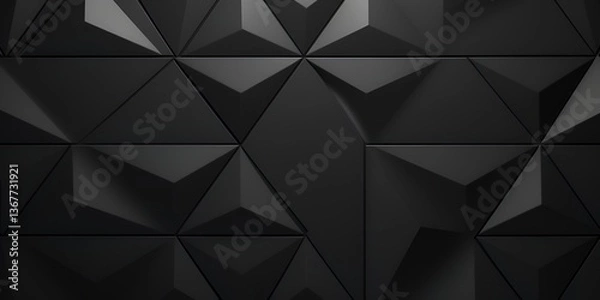 Fototapeta Black geometric pattern background, 3D texture. Modern minimal wall design with dark grey triangle