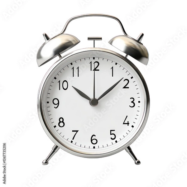 Fototapeta Stylish modern alarm clock captured in photorealistic detail, minimalist digital interface, isolated transparent PNG, clearly readable English text.