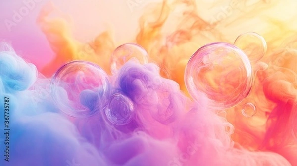 Obraz Colorful ink and bubbles in vibrant pastel colors