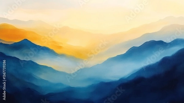 Fototapeta Sunrise Mountain Ranges, Misty Valley, Inspiring View