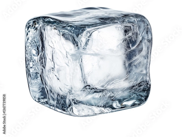 Fototapeta A cube of ice isolated on a transparent background, PNG cut-out	