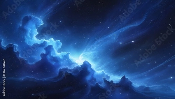 Fototapeta Celestial blue sphere adrift in a dark, star-dusted atmosphere