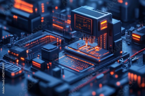 Fototapeta Artificial Intelligence and Robotics in Isometric Style