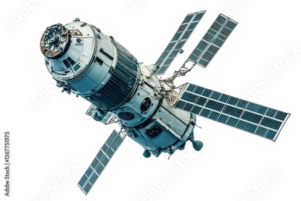 Fototapeta A majestic space station drifting through the vastness of the cosmos under a bright, clear sky isolated on transparent background