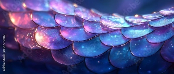 Obraz Mesmerizing Opalescent Mermaid Tail Scales with Glowing Ethereal Edges