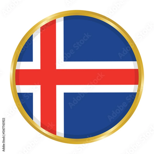 Fototapeta Round Flag of Iceland with Golden Border, Iceland Flag Button