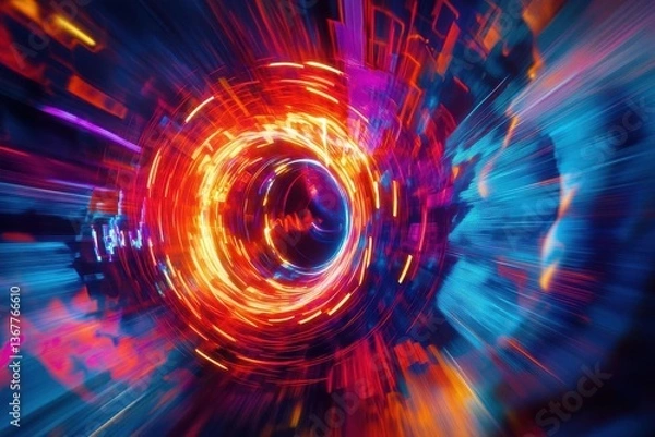 Obraz digital soundwave visualization in neon colors flowing 3d geometric patterns reactive light trails dynamic motion blur deep space background