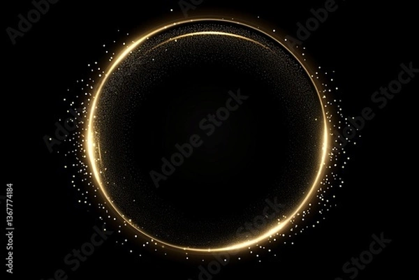 Obraz Circular Gold Glow with Particles on Black Background