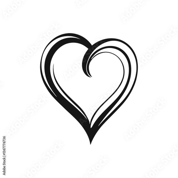 Fototapeta A black and white vector silhouette of a whimsical heart collection featuring bubbly, cartoon, and edgy heart shapes on a white background