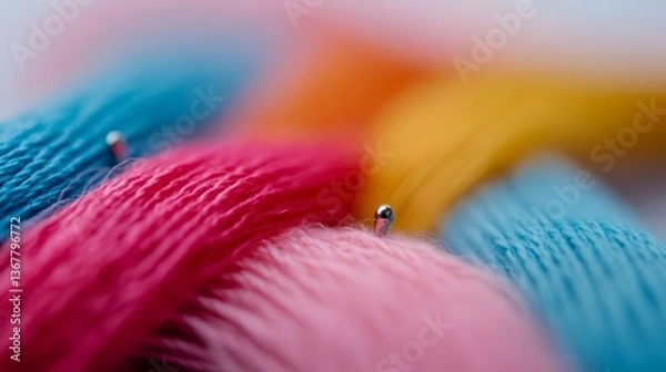 Fototapeta Colorful threads and pins arranged together in a vibrant display showcasing texture and craftsmanship
