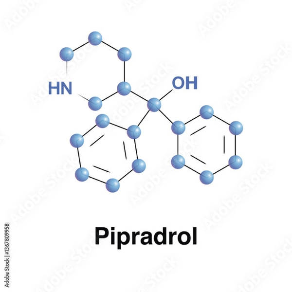 Obraz Pipradrol  Meratran Mild Central Nervous System Stimulant Norepinephrine - Dopamine Reuptake Inhibitor. Antidepressant Medical Vector Illustration
