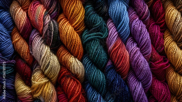 Fototapeta Intricate Yarn Texture Pattern with Vibrant Hues and Symmetrical Design Evoking Warmth and Comfort