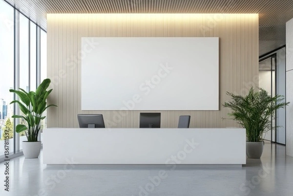 Obraz Reception Area Mockup with Blank Whiteboard and Modern Minimalist Design