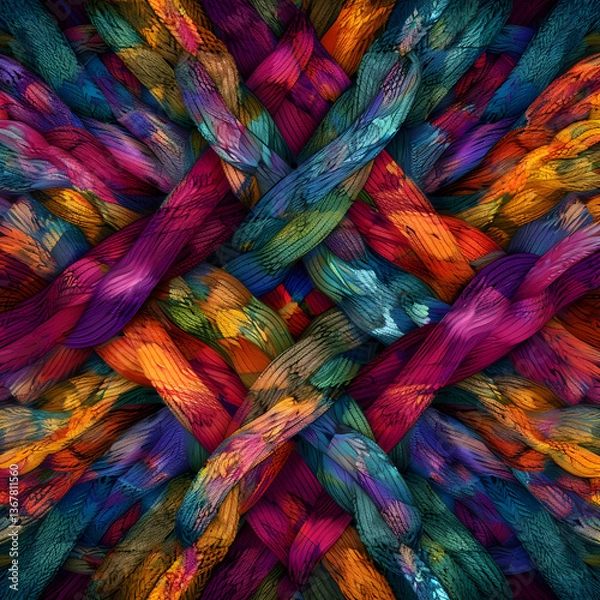 Fototapeta Intricate Yarn Texture Pattern with Vibrant Hues and Symmetrical Design Evoking Warmth and Comfort