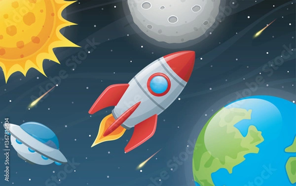 Fototapeta illustration of Space rocket launch in universe