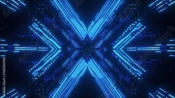 Obraz Neon Blue Light Tunnel, X-Shape