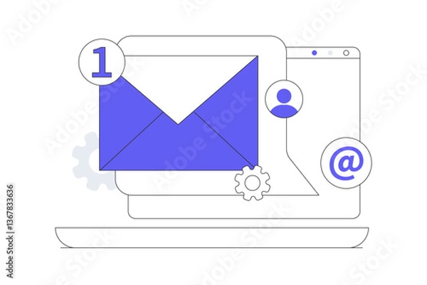 Fototapeta Concept of using an email marketing campaign to engage the target market, Online business strategy, Advertising, Email newsletter, messaging. Flat Cartoon Vector Illustration, icon. Stylish abstract 