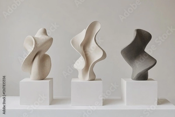Fototapeta Curved abstract clay sculptures showcasing modern artistic design Generative AI