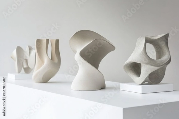 Fototapeta Elegant abstract clay sculptures showcase smooth curves and shapes Generative AI