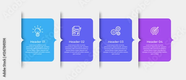 Obraz Four colorful speech bubbles with icons for idea checklist gears and target.