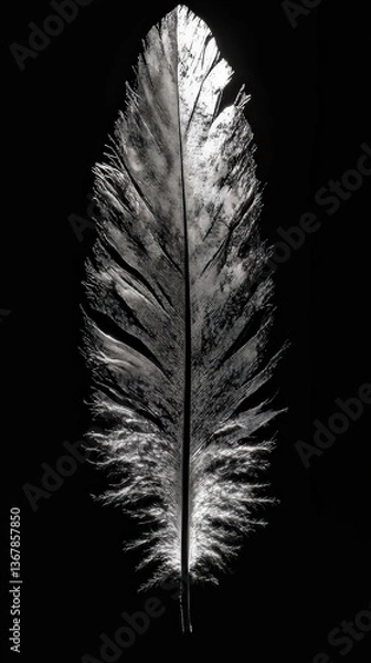 Obraz Backlit white feather on black background, mobile friendly