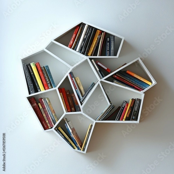 Obraz A geometric bookshelf with an asymmetrical modern design