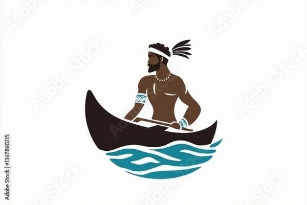 Fototapeta Minimalist Black and White Logo Islander in Outrigger Canoe