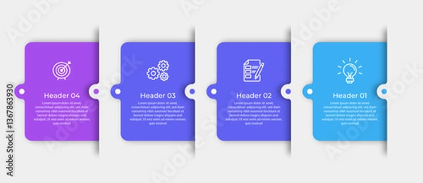 Obraz Of a four step infographic with a lightbulb a checklist gears and a target.