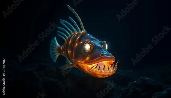 Fototapeta Deep Sea Anglerfish: A Glowing Predator of the Abyss