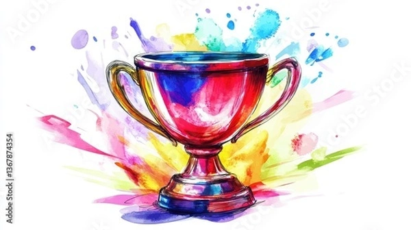 Fototapeta beautiful and colorful  Trophy with Colorful Abstract Background Representing Victory and Achievement