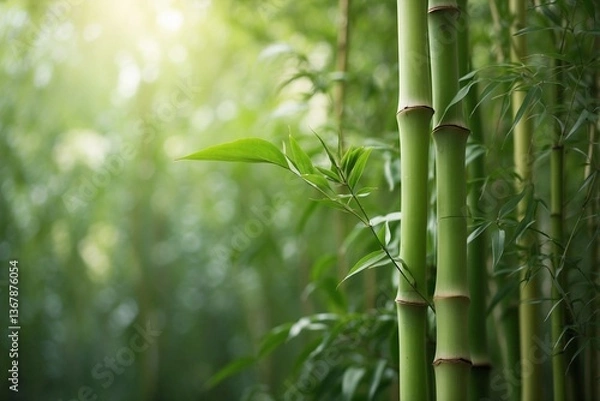 Fototapeta Close-Up of a Bamboo Plant in a Serene Bamboo Forest: An Aesthetic and Green Scene with Intricate Patterns of Nature