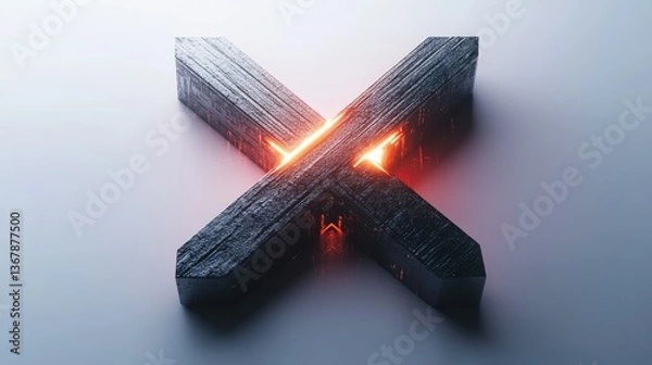 Obraz Fiery Stone Cross with Molten Lava Glow Effect on white background