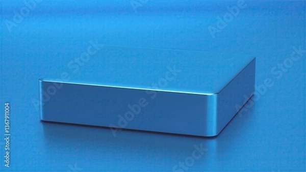 Fototapeta Blue pedestal round corner cube. Computer generated 3d render