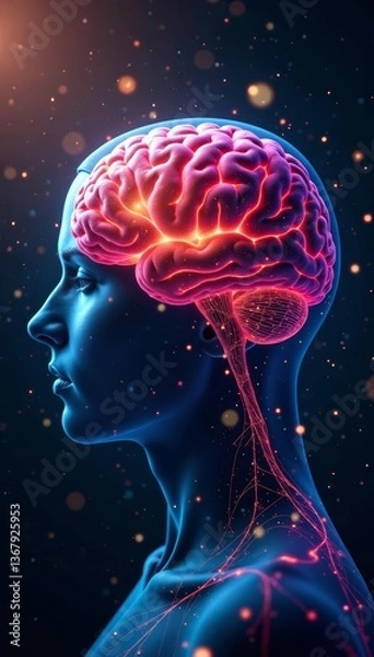 Fototapeta Abstract brain pattern with one section flying away, concept, departure