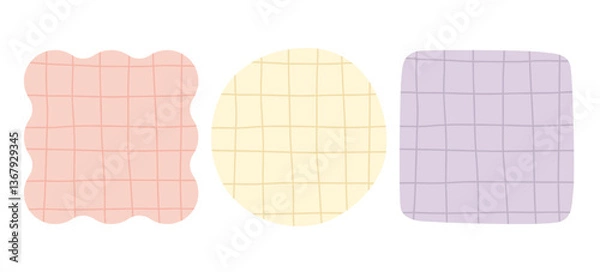 Fototapeta 歪んだ手描き風の格子柄の幾何学図形のセット