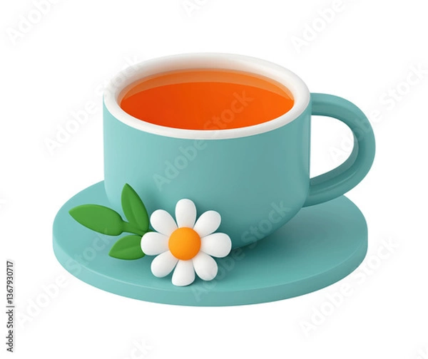 Fototapeta A stylized teacup with a drink sits on a saucer with a flower PNG on Transparent Background