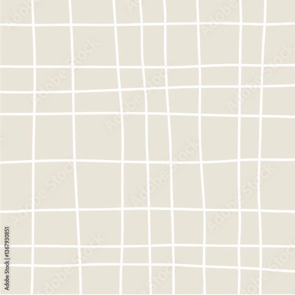 Fototapeta 歪んだ手描き風の格子柄背景_ベージュ