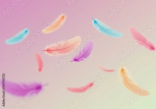 Fototapeta パステル羽根 柔らかな光で舞う 幻想的