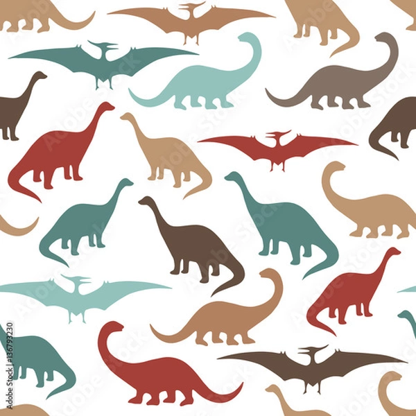 Fototapeta Seamless pattern with cartoon dinosaurs. 