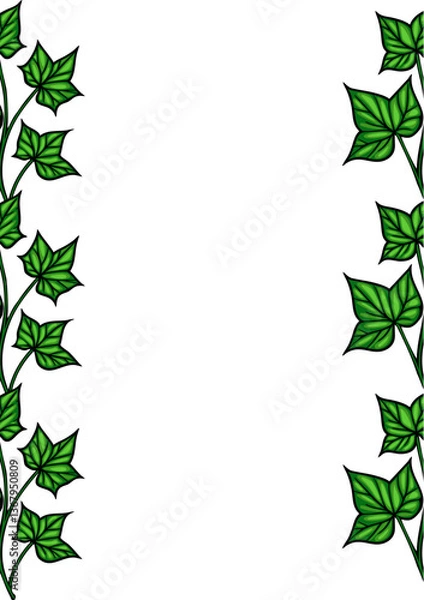 Fototapeta A decorative border featuring green ivy leaves on a white background, creating a natural and fresh aesthetic.