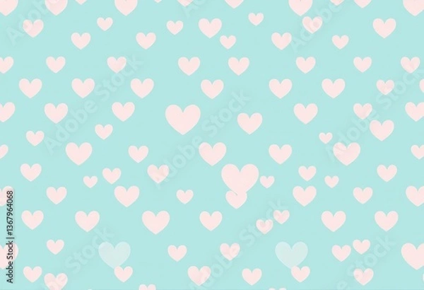 Fototapeta Aqua and white seamless pattern of cute hearts forming a lattice Plenty of copy space, print, background