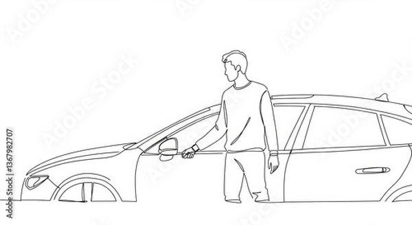 Obraz Elegant line drawing depicting a man opening a car door with minimalist aesthetic
